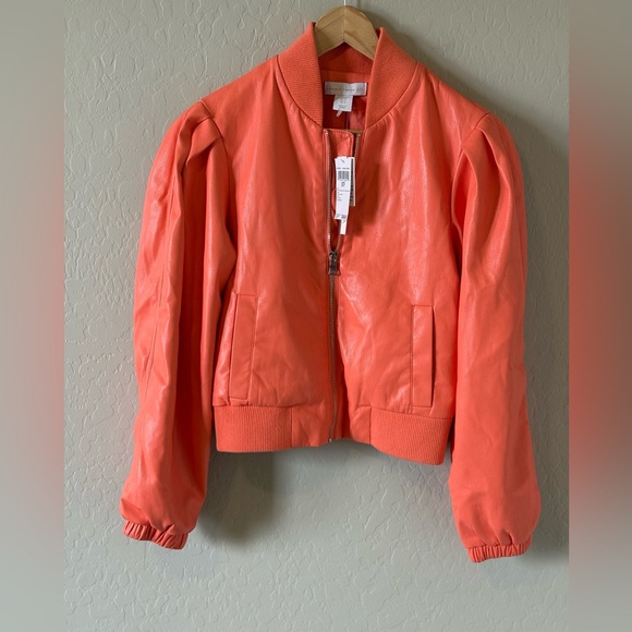 House of Harlow 1960 Jackets & Blazers - NWT House of Harlow 1960 Vegan Leather Bomber Jacket Coral - XS